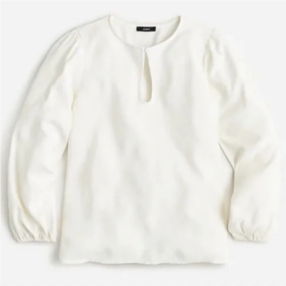 J.Crew NWT Puff-sleeve satin-back crepe top Ivory Blouse XL